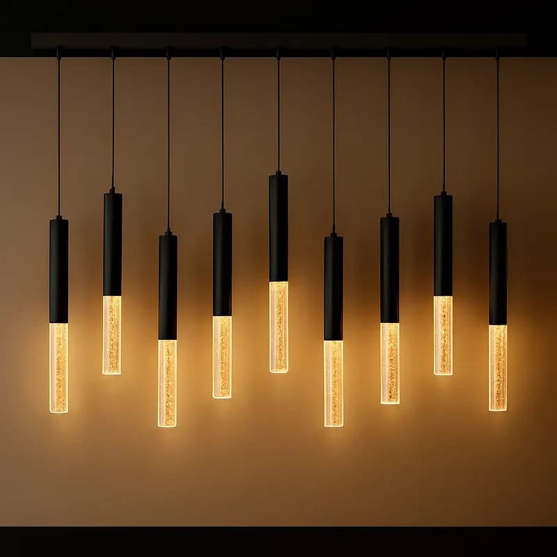 لوستر آویز مدرن نه شاخه خطي استوانه اي حبابدار(لونور)