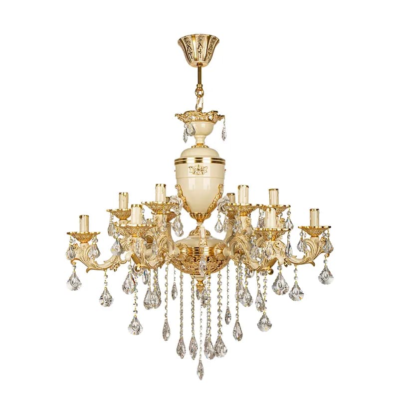 لوستر 12 شعله چشمه نور کد S3704/6GWT طلایی کرم